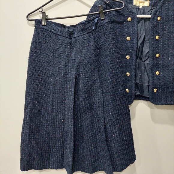 Belle House Japan Navy Blue Tweed Gold Button Skirt Suit, Size Us 4 Japan 9 - Picture 14 of 14